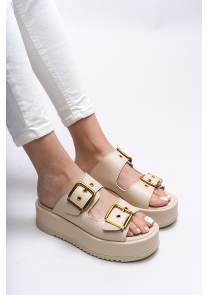 Kadın Çift Tokalı Terlik Düz Taban Konforlu Kullanım İçin Şık Tasarım 001278