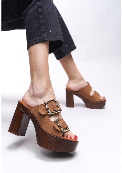 Mylsaria Kadın Çift Tokalı Topuklu Terlik 0012766 fırsatları