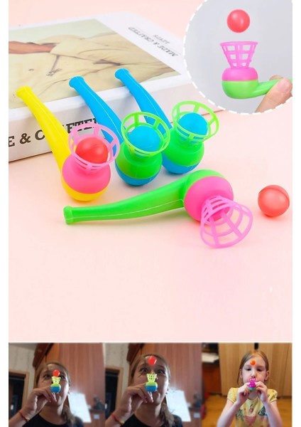 5 Adet Saksafon Top Üfleme Oyunu Karne Hediyesi Eğitici Oyuncak Popit Pipet Nefesle Top Kaldırma