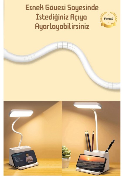 Şarjlı Masa Lambası 3 Renk Dokunmatik Telefon Standlı Kademeli Çalışma Okuma Işığı Gece Lambası Uzun fırsatları