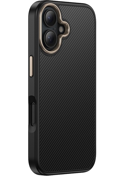 Apple iPhone 16 Kılıf M-Safe Şarj Özellikli Karbon Fiber Görünümlü Antina Kapak