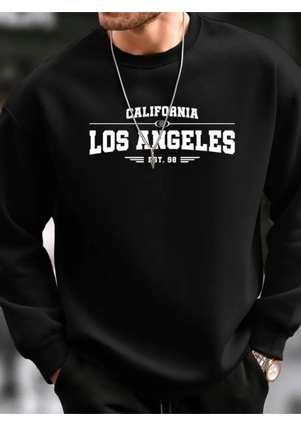 Erkek Uzun Kollu Bisiklet Yaka Los Angeles Yazılı Iki Iplik Bluz