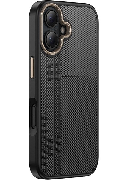 Apple iPhone 16 Plus Kılıf M-Safe Şarj Özellikli Karbon Fiber Görünümlü Antina Kapak