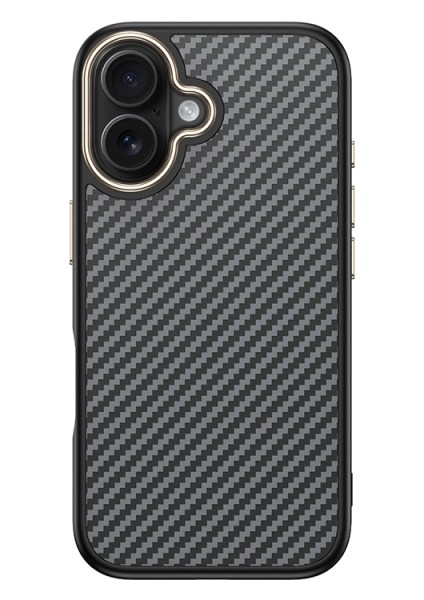 Apple iPhone 16 Kılıf M-Safe Şarj Özellikli Karbon Fiber Görünümlü Antina Kapak