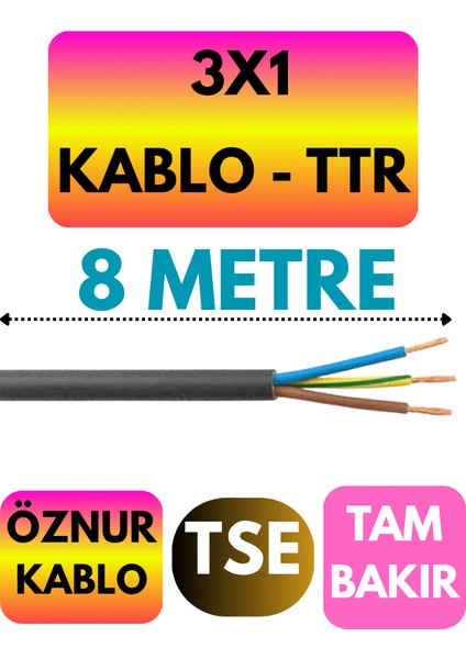 Öznur 3x1 Ttr Kablo (Siyah) Metre Seçenekli