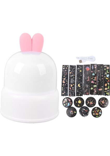 Yatak Odası Oyun Odası Için Yuvarlak ve Uzun Şerit Filmli LED Ambiyans Lambası Tavşan Şeklinde Dinamik Projeksiyon Gece Lambası (Yurt Dışından)