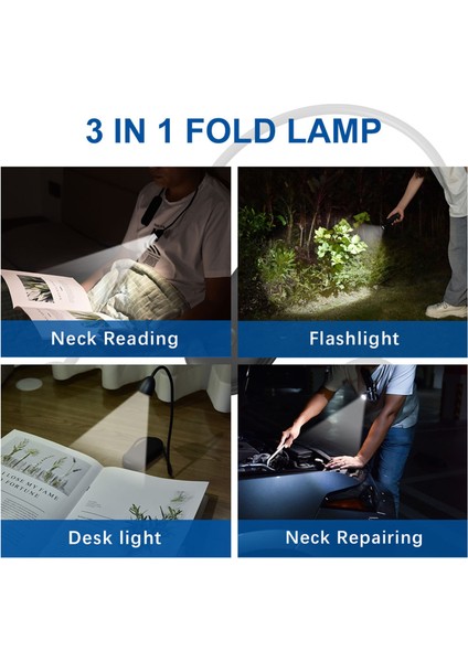 Katlanır Boyun Lambası LED Okuma Işığı Okuma El Feneri Onarım Çalışma Işığı Sarı/soğuk Beyaz/sıcak Beyaz 3 Seviye Parlaklık Ayarı 1800MAH Pil (Yurt Dışından) fiyatları