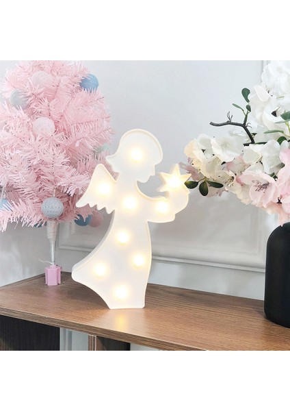 Plastik LED Melek Peri Şekli Gece Lambası Dekorasyon Işığı Ev Çocuk Odası Düzeni Aracı Sıcak Beyaz (Yurt Dışından)