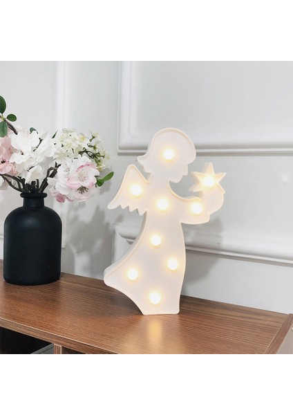 Plastik LED Melek Peri Şekli Gece Lambası Dekorasyon Işığı Ev Çocuk Odası Düzeni Aracı Sıcak Beyaz (Yurt Dışından)