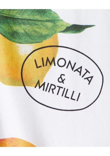 %100 Pamuk Limon Baskılı Beyaz Kadın Tshirt