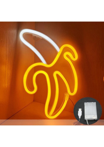 LED Neon Işık Muz LED Neon Işık Pil ve USB ile Çalışan Duvar Lambası Yatak Odası Çocuk Odası Oturma Odası Için Akrilik Neon Işık (Yurt Dışından)