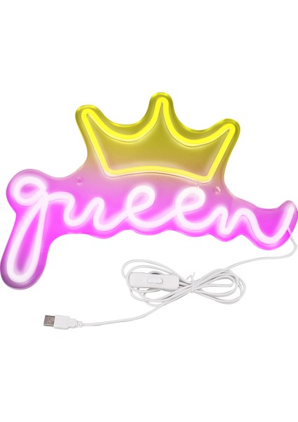 LED Neon Işık Parlak USB Güç Kaynaklı Dekoratif Taç Kraliçe Duvar Neon Işık Çocuk Odası Yatak Odası Parti Için (Yurt Dışından)