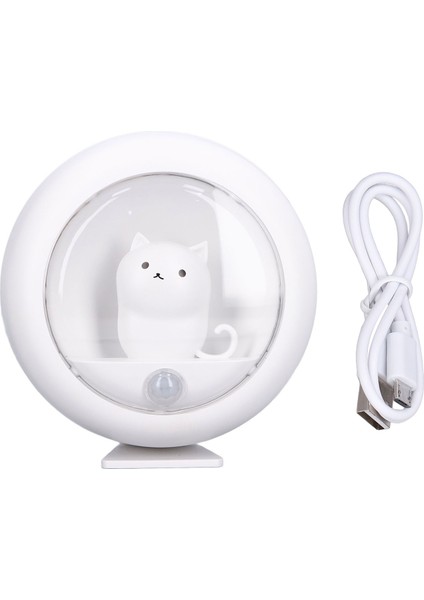 LED Hareket Sensörlü Gece Lambası Sevimli Kedi USB Şarjlı Beyaz Yaratıcı Gardırop Yatak Odası Için (Yurt Dışından)