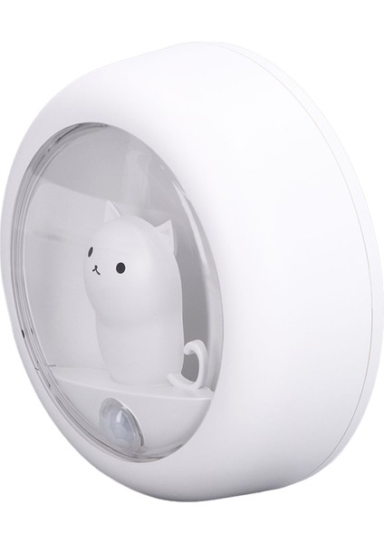LED Hareket Sensörlü Gece Lambası Sevimli Kedi USB Şarjlı Beyaz Yaratıcı Gardırop Yatak Odası Için (Yurt Dışından)