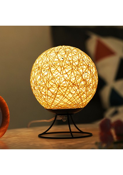 LED Başucu Lambası 3W Dekoratif Içi Boş Rattan Top USB Gece Lambası Metal Tabanlı Yatak Odası Oturma Odası Için Kademesiz Kısılabilir (Yurt Dışından)