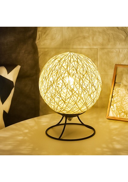 LED Başucu Lambası 3W Dekoratif Içi Boş Rattan Top USB Gece Lambası Metal Tabanlı Yatak Odası Oturma Odası Için Kademesiz Kısılabilir (Yurt Dışından)