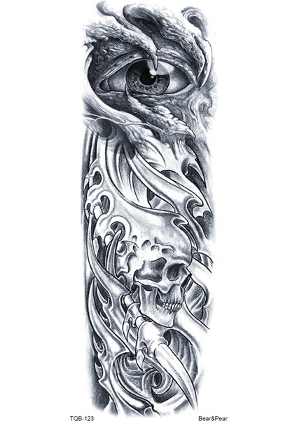 Göz ve Kuru Kafa Figürlü Kol Dövmesi Kol Kaplama Tattoo