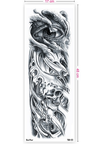Göz ve Kuru Kafa Figürlü Kol Dövmesi Kol Kaplama Tattoo