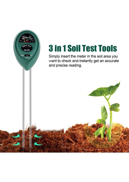 3'ü 1 Arada Bitki Çiçek Toprak Ph Ölçer / Nem/ışık Ölçer Bahçe Için Toprak Test Kiti (Yurt Dışından) fiyatları