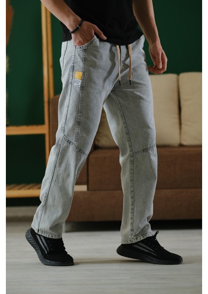 Reax Camilla Beli Lastikli Ipli Düz Paça Rahat Kesim Erkek Jean Pantolon