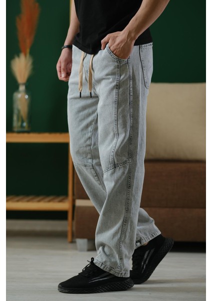 Reax Camilla Beli Lastikli Ipli Düz Paça Rahat Kesim Erkek Jean Pantolon modelleri