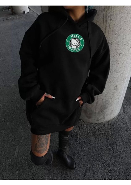Üç Iplik Penye Uzun Kol Kapüşonlu Sweatshirt - Siyah