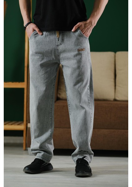 Reax Rayn Beli Lastikli Ipli Düz Paça Rahat Kesim Erkek Jean Pantolon