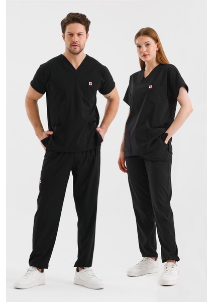 Coreflex Likralı Siyah Doktor Hemşire Takım Üniforma