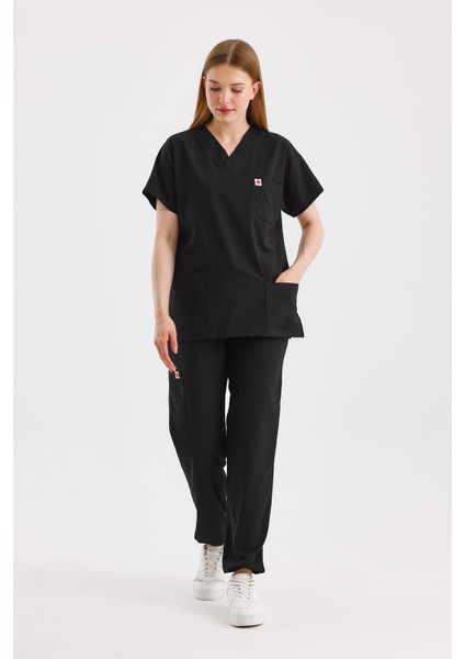 Coreflex Likralı Siyah Doktor Hemşire Takım Üniforma fırsatları