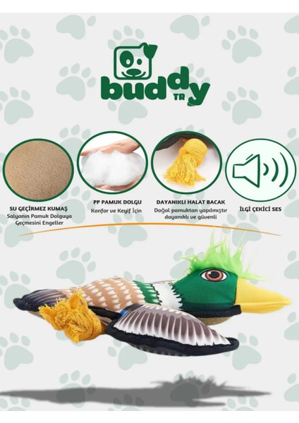 Çiğnemeye Ekstra Dirençli Peluş Ördek – Su Geçirmez Kumaş, Rengarenk Eğlence 🛡️🦆🎨