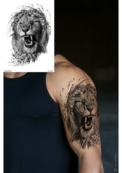 Gerçekçi Aslan Geçici Dövme Lion Tattoo