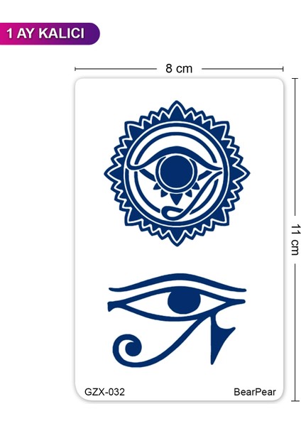1 Ay Kalıcı Ra'nın Gözü ve Güneş Geçici Dövme Tattoo