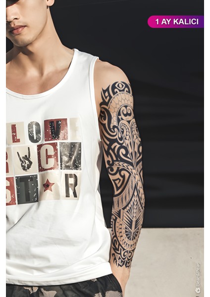 1 Ay Kalıcı Tribal Kol Dövmesi Kol Kaplama Tattoo