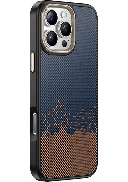 Apple iPhone 16 Pro Kılıf M-Safe Şarj Özellikli Karbon Fiber Görünümlü Antina Kapak