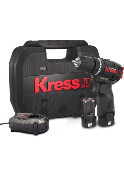 Kress KUC12 12VOLT/2.0AH Li-Ion Çift Akülü Kömürsüz Profesyonel Şarjlı Darbeli Matkap