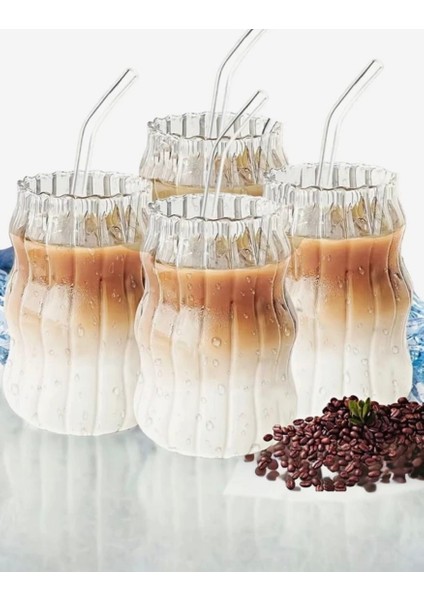 4 Adet Pipet 4 Adet Bardak Su Kabağı Şekilli Kahve Bardağı, Soğuk Kahve, Soğuk Içecek Meşrubat Bardağı