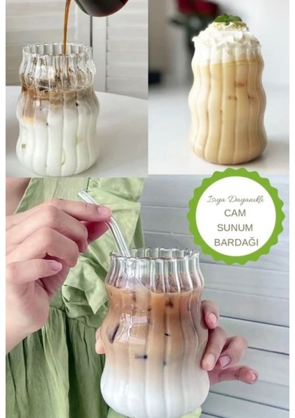 4 Adet Pipet 4 Adet Bardak Su Kabağı Şekilli Kahve Bardağı, Soğuk Kahve, Soğuk Içecek Meşrubat Bardağı