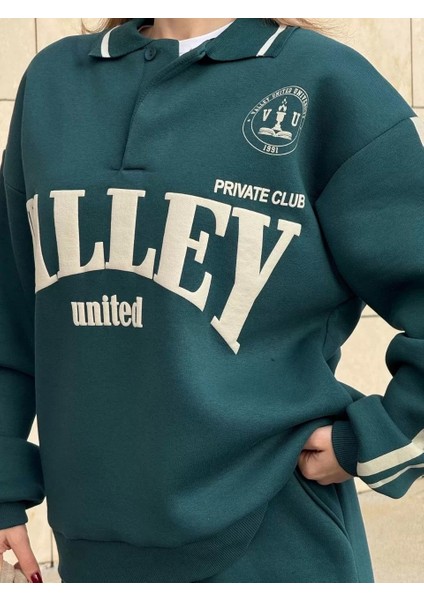 Üç Iplik Yakalı Sweat Baggy Pantalonlu Takım - Yeşil