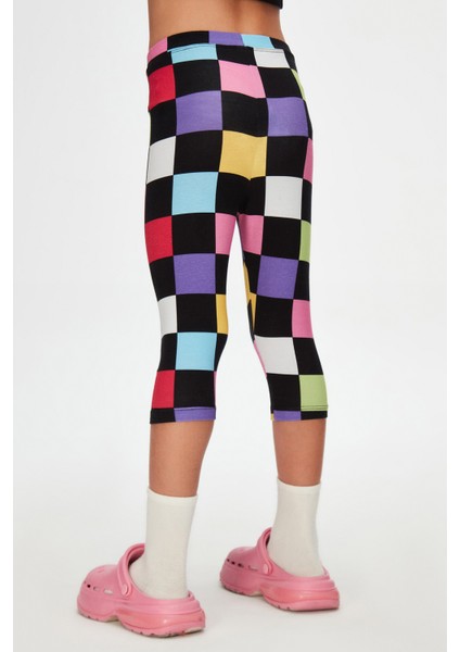 Kız Çocuk Op Art Checkers Desen Kapri modelleri