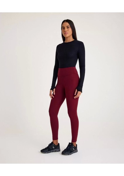 Nonofit Yüksek Bel Düz Sporcu Tayt - Bordo modelleri