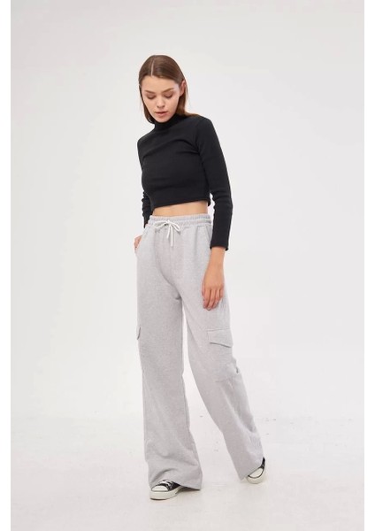 Kargo Cepli Palazzo Oversize Kesim Iki Iplik Bol Paça Eşofman Altı Pantalon - Gri fiyatları