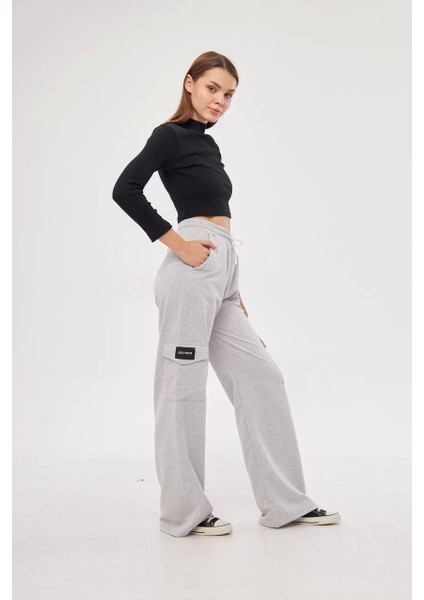 Kargo Cepli Palazzo Oversize Kesim Iki Iplik Bol Paça Eşofman Altı Pantalon - Gri fırsatları