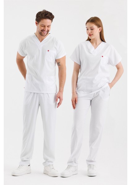 Coreflex Likralı Beyaz Doktor Hemşire Takım Üniforma