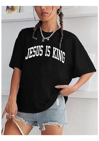Kadın Bisiklet Yaka Kısa Kol Baskılı T-Shirt - Siyah