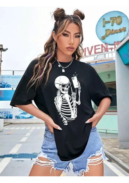 Baskılı Kadın T-Shirt - Siyah