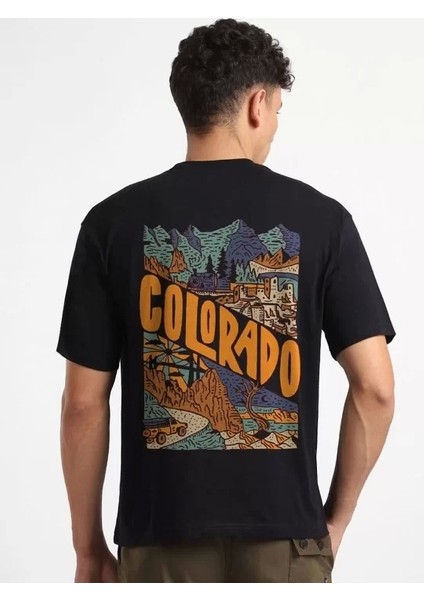 Erkek Baskılı Oversize T-Shirt - Siyah