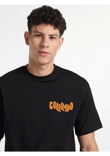 Erkek Baskılı Oversize T-Shirt - Siyah