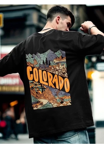 Erkek Baskılı Oversize T-Shirt - Siyah