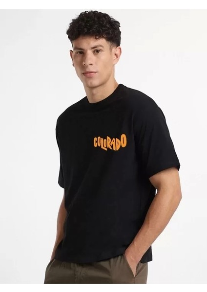 Erkek Baskılı Oversize T-Shirt - Siyah