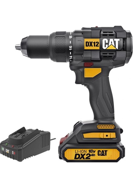 Cat DX12BC 18VOLT/2.0AH Li-Ion Tek Akülü Kömürsüz Profesyonel Şarjlı Darbeli Matkap